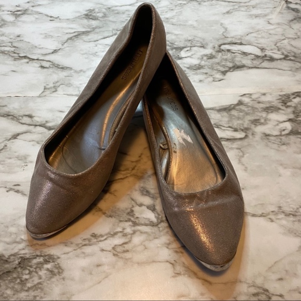 Maurices Metallic Flats Size 11 Pointed Toe Slip On Dressy Shoes Silver Bronze